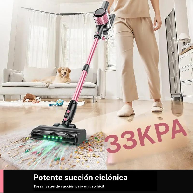 Aspiradora sin cable, recargable e inalámbrica, potente succión, ligero, pantalla LED, 3 modos de succión, batería desmontable, para suelos duros, alfombras y pelo de mascotas