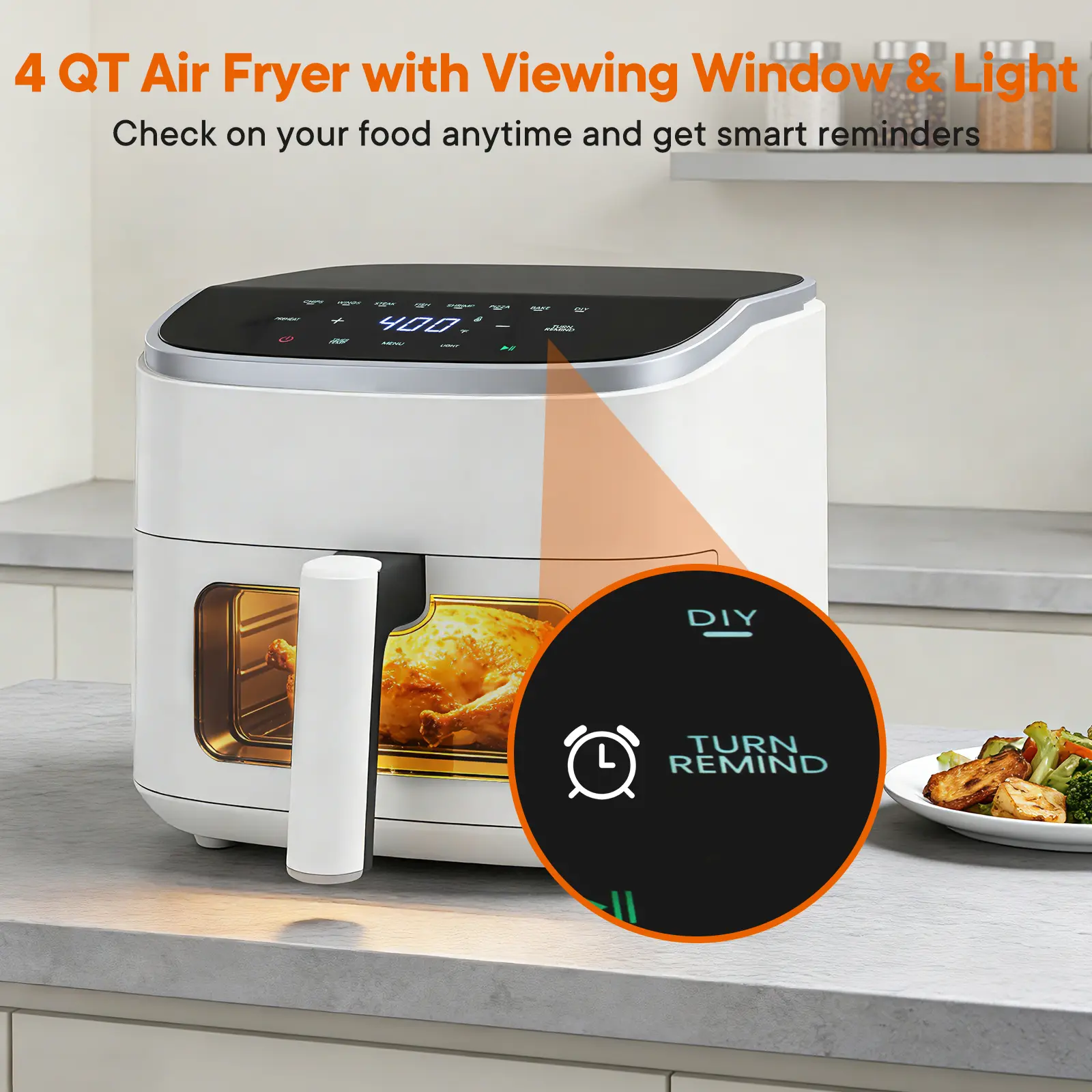Freidora de aire digital de 4 cuartos de galón con ventana de visualización y 8 programas preestablecidos
