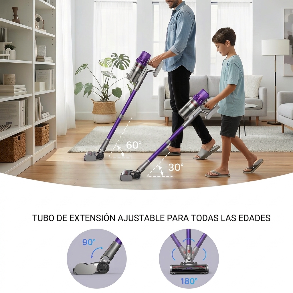 [Lanzamiento de nuevo producto en 2026] Aspiradora inalámbrica multifuncional, 45 minutos de autonomía, 180 W de potente succión, aspiradora de mano vertical, equipada con filtro HEPA, ligera y portátil, potente succión, cabezal de cepillo antienredos, lu