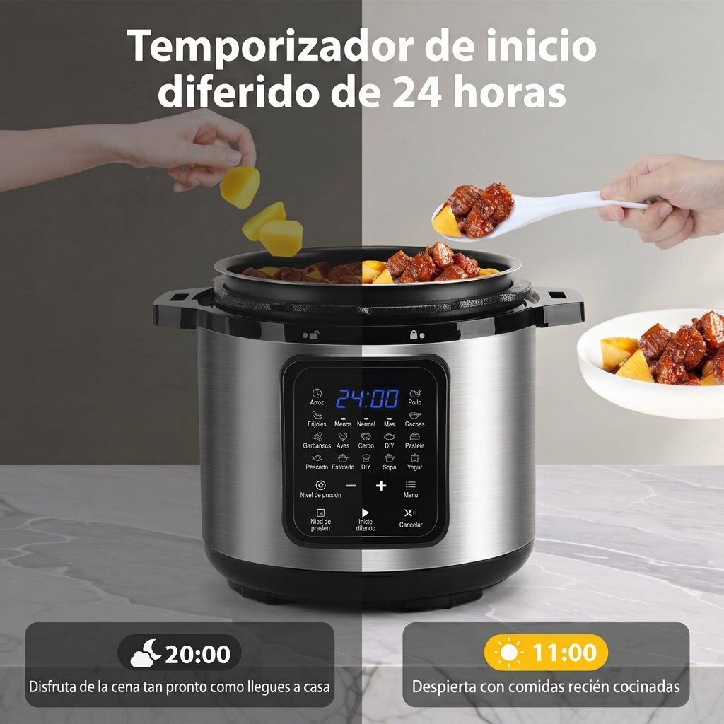 Olla Eléctrica a Presión 6L, Multifunción 14en1, Rápida, Programable con Panel LED, para 12 Personas | Regalo Ideal
