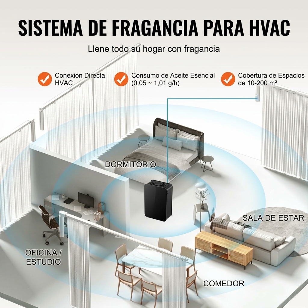 Purificador de aire aromático, difusor de aceites esenciales inteligente Bluetooth de 180 ml, difusor de aromas HVAC sin agua de 2000 pies cuadrados, utiliza tecnología de aire frío, adecuado para uso en el hogar, la oficina y hoteles.