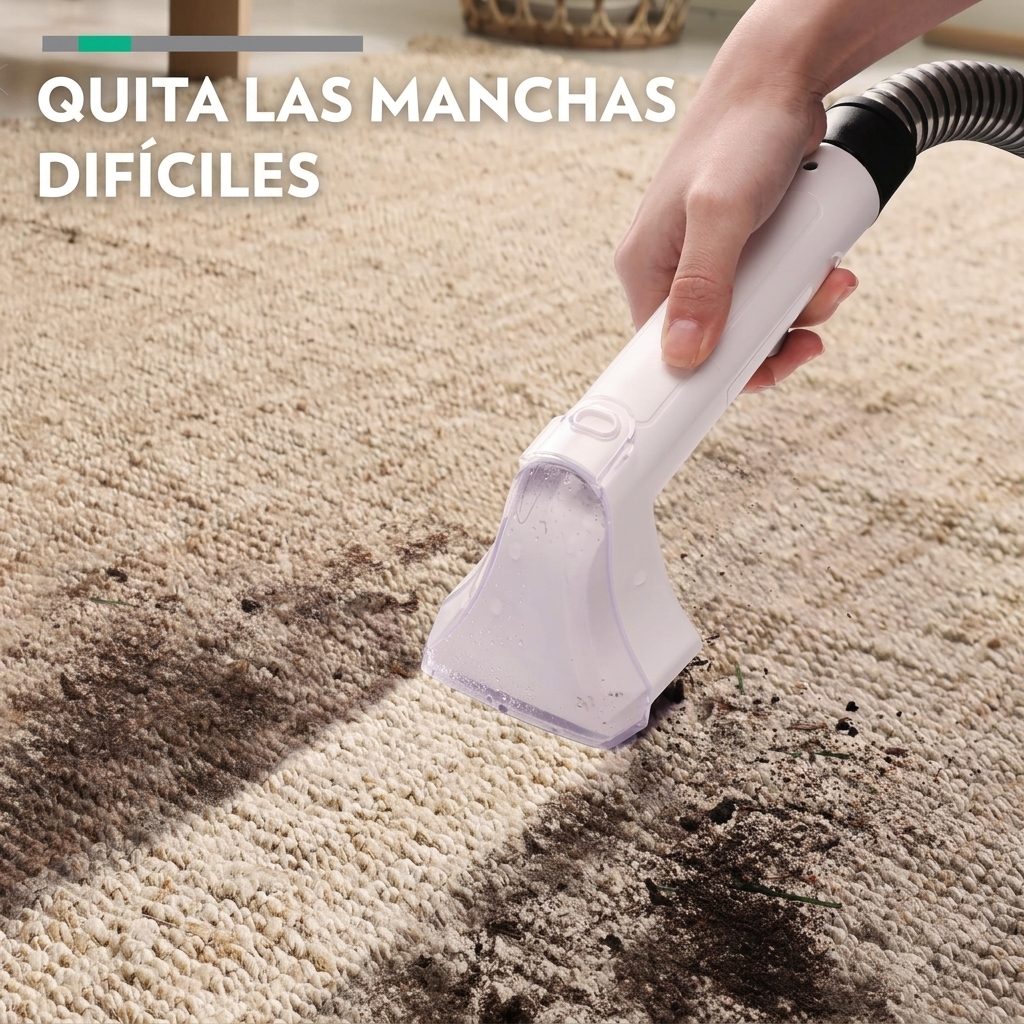 Limpiador de alfombras de 400 W, equipado con depósitos de agua dobles de 1,1 L + 0,5 L, manguera de 1,2 metros, nivel de ruido de 85 dB, 2 boquillas (aptas para coches, cojines, cortinas y mascotas) y accesorios completos.