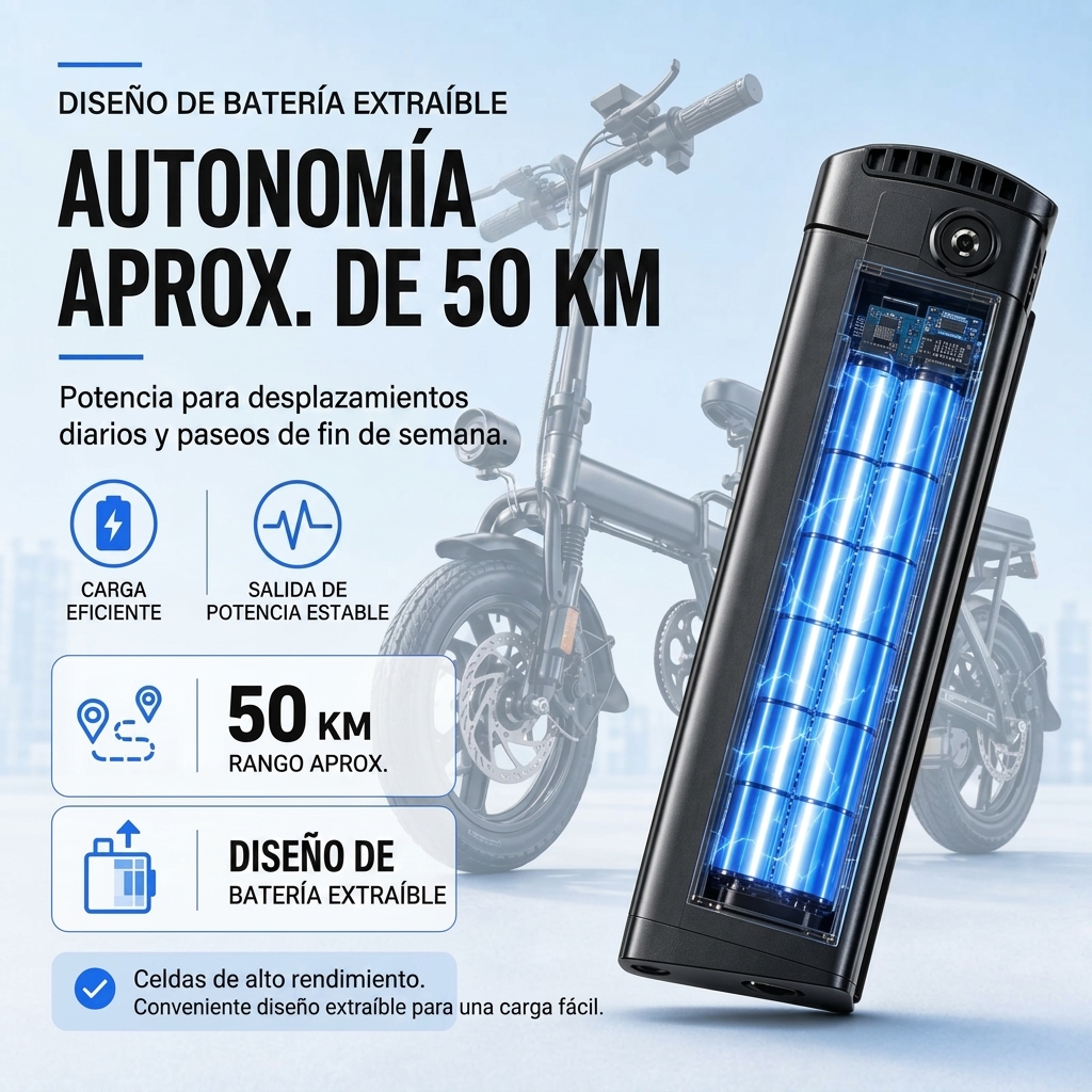 Bicicleta eléctrica plegable para adultos: bicicleta eléctrica compacta para desplazamientos urbanos con una potencia máxima de 1000 W y una autonomía de 35 a 50 km, 3 modos de conducción para facilitar los desplazamientos diarios y la circulación por las