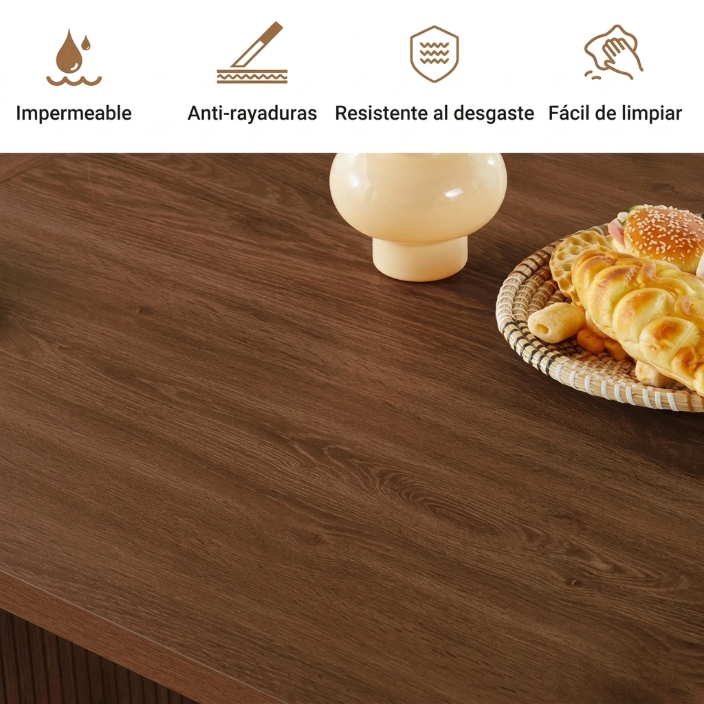 Mesa de Comedor de 180 cm para 6-8 Personas, Diseño Ovalado con Base de Listones de Madera, Mesa Moderna para Cocina, Salón o Comedor