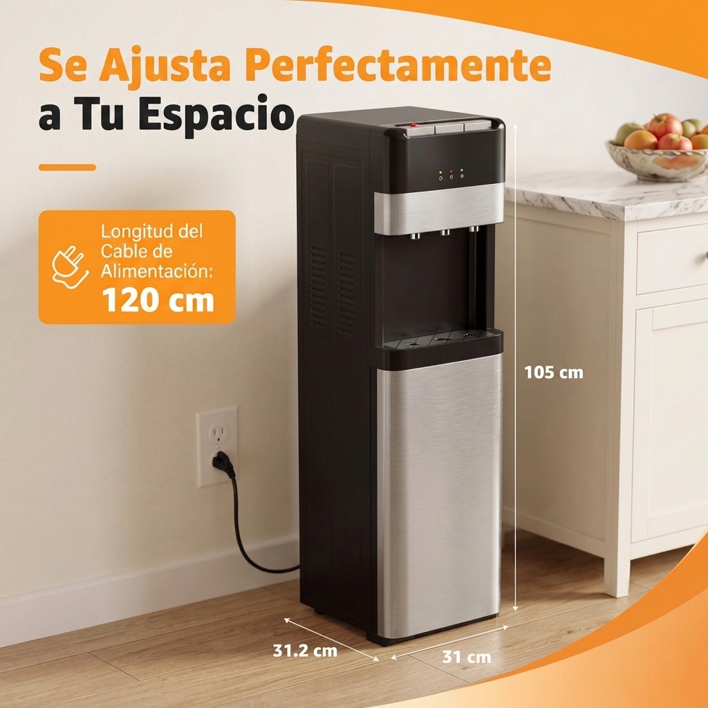 Dispensador de Agua 18,9L, Carga Inferior, Agua Fría, Caliente y Ambiente, Bloqueo Infantil