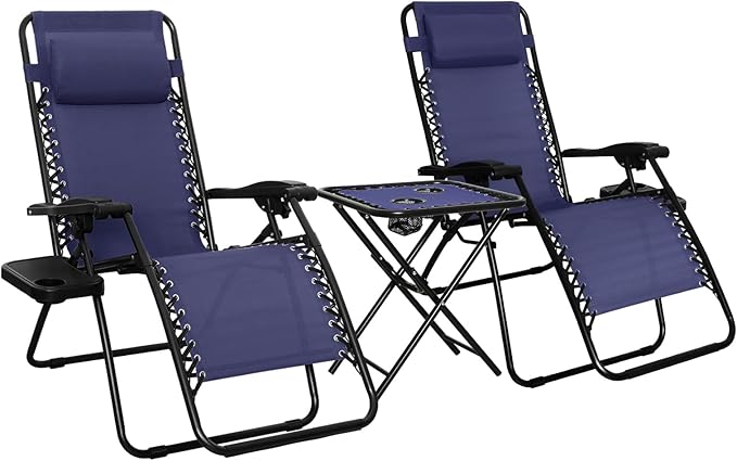 Pack 2 Tumbonas Plegables Reclinables con Mesita Plegable - Sillas de Exterior para Jardín, Playa, Piscina y Terraza