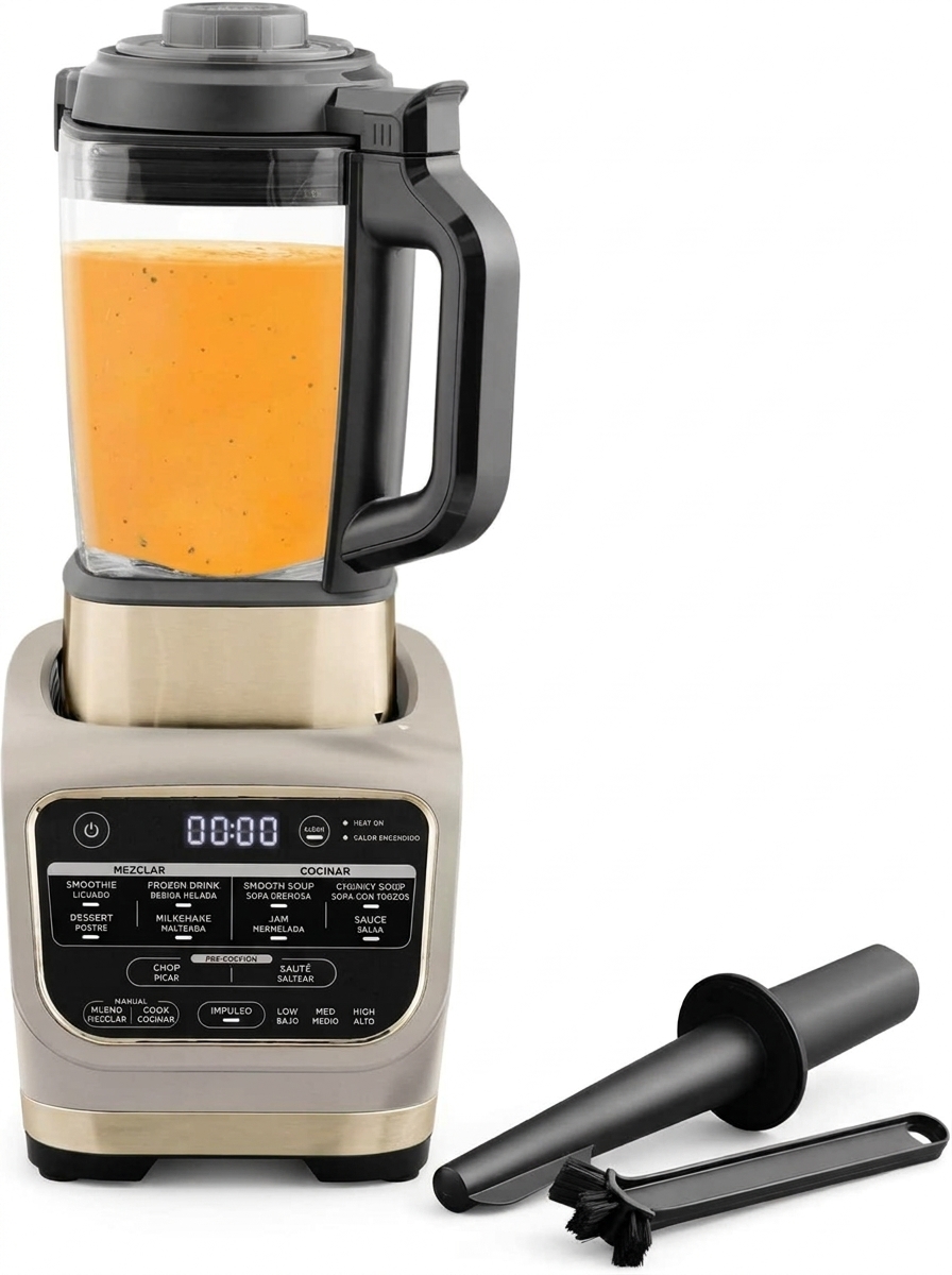 Batidora de Vaso de Cristal y Sopera Eléctrica 1000W, Batidora Caliente y Fría para Sopas, Cremas, Smoothies y Bebidas, Jarra de Cristal para Cocina, Ideal para Comidas Caseras