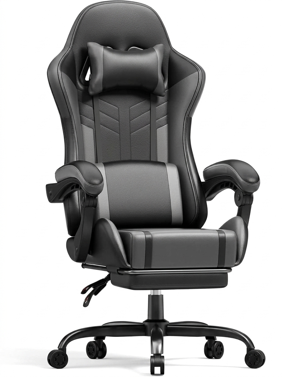 Silla Gaming con Masajeador, Silla Gamer con Cojín Lumbar Masajeador y Reposapiés, Sillón Gamer Ergonómica Altura Ajustable, Cadeira Gaming Negro y Verde