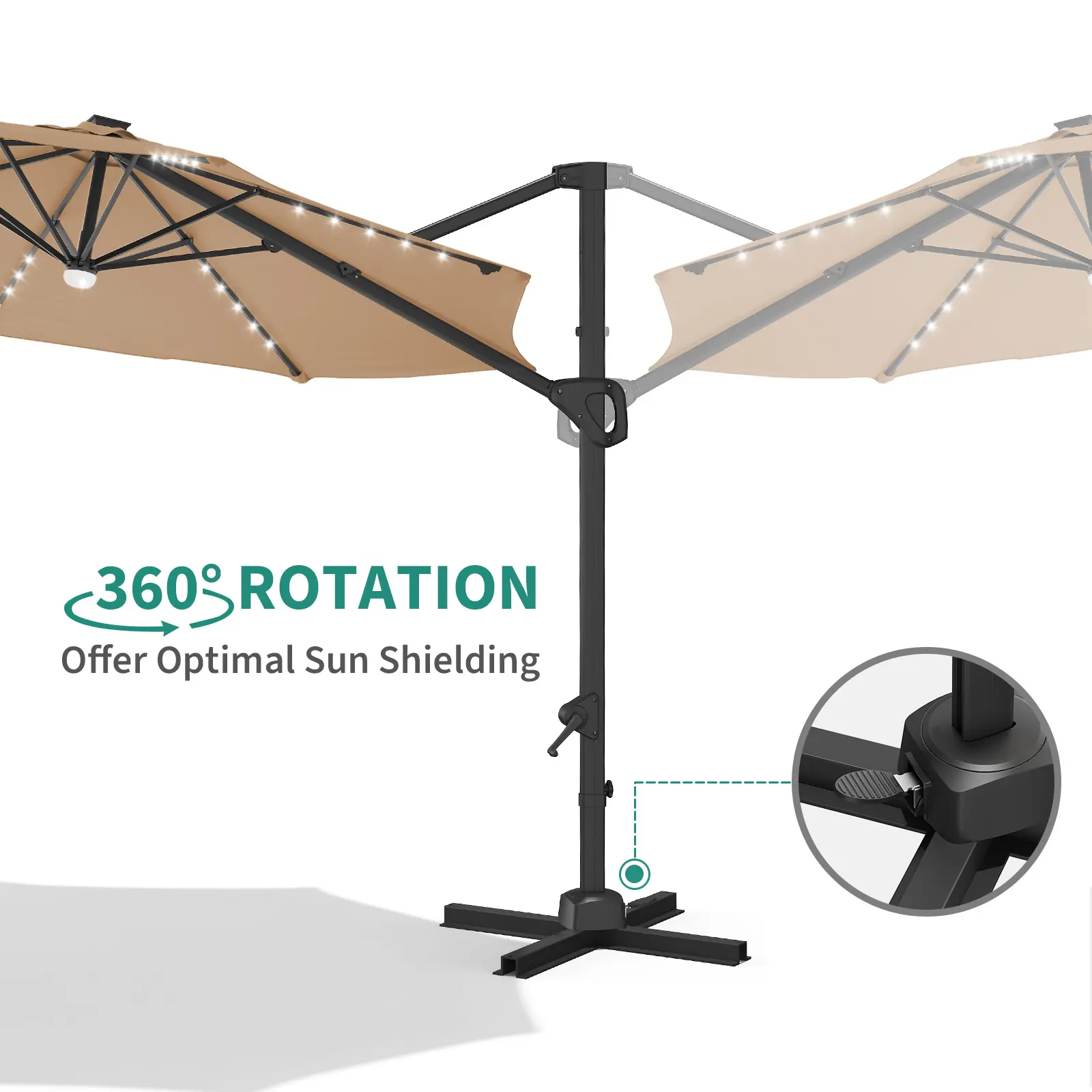 Sombrilla de patio en voladizo Garvee de 10 pies con rotación de 360°