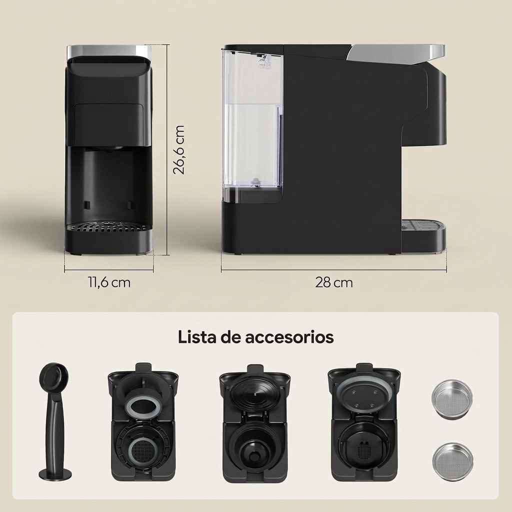 Cafetera Multicápsulas 3 en 1, Máquina de Café Compatible con Cápsula Nespresso, Dolce Gusto, ESE y Polvo, Depósito 920 mL, 20 bares de Presión, Autolimpieza y Precalentamiento, Negro Mate