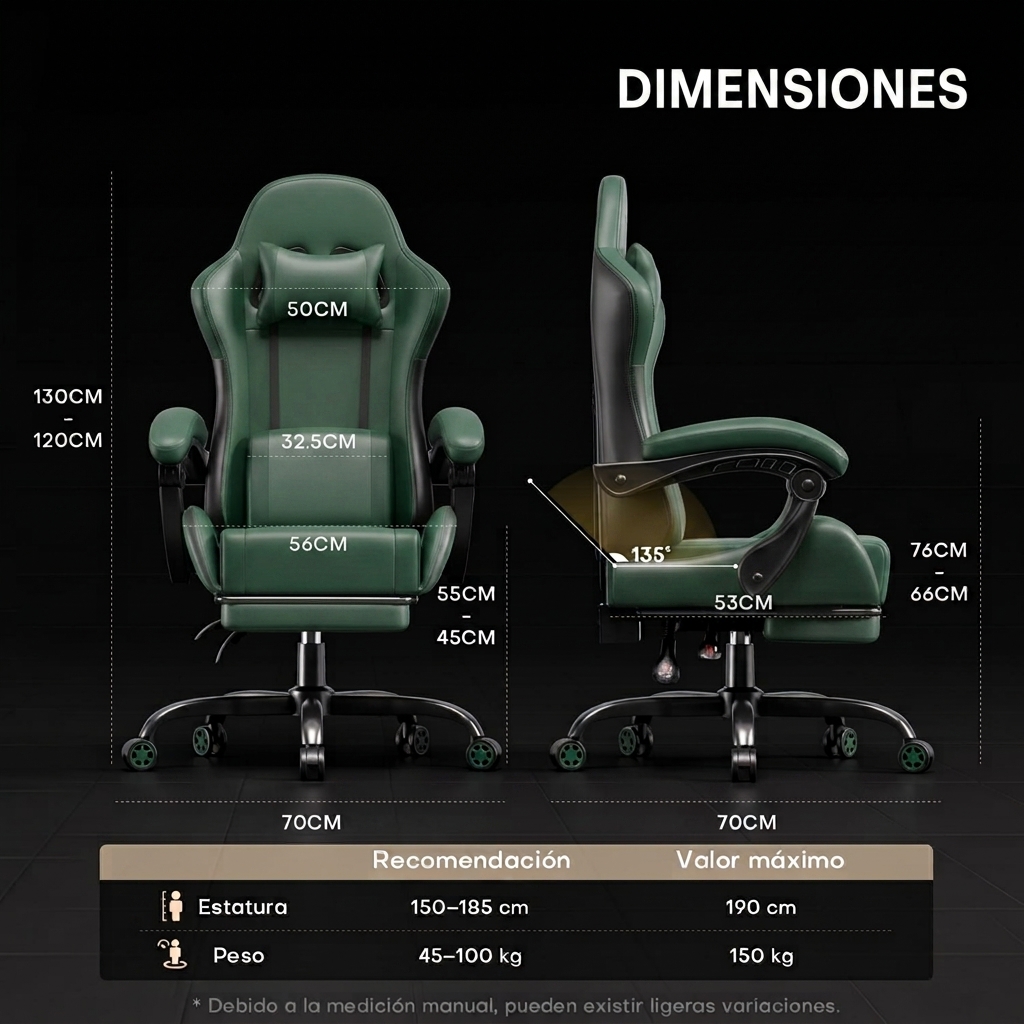 Silla Gaming con Masajeador, Silla Gamer con Cojín Lumbar Masajeador y Reposapiés, Sillón Gamer Ergonómica Altura Ajustable, Cadeira Gaming Negro y Verde
