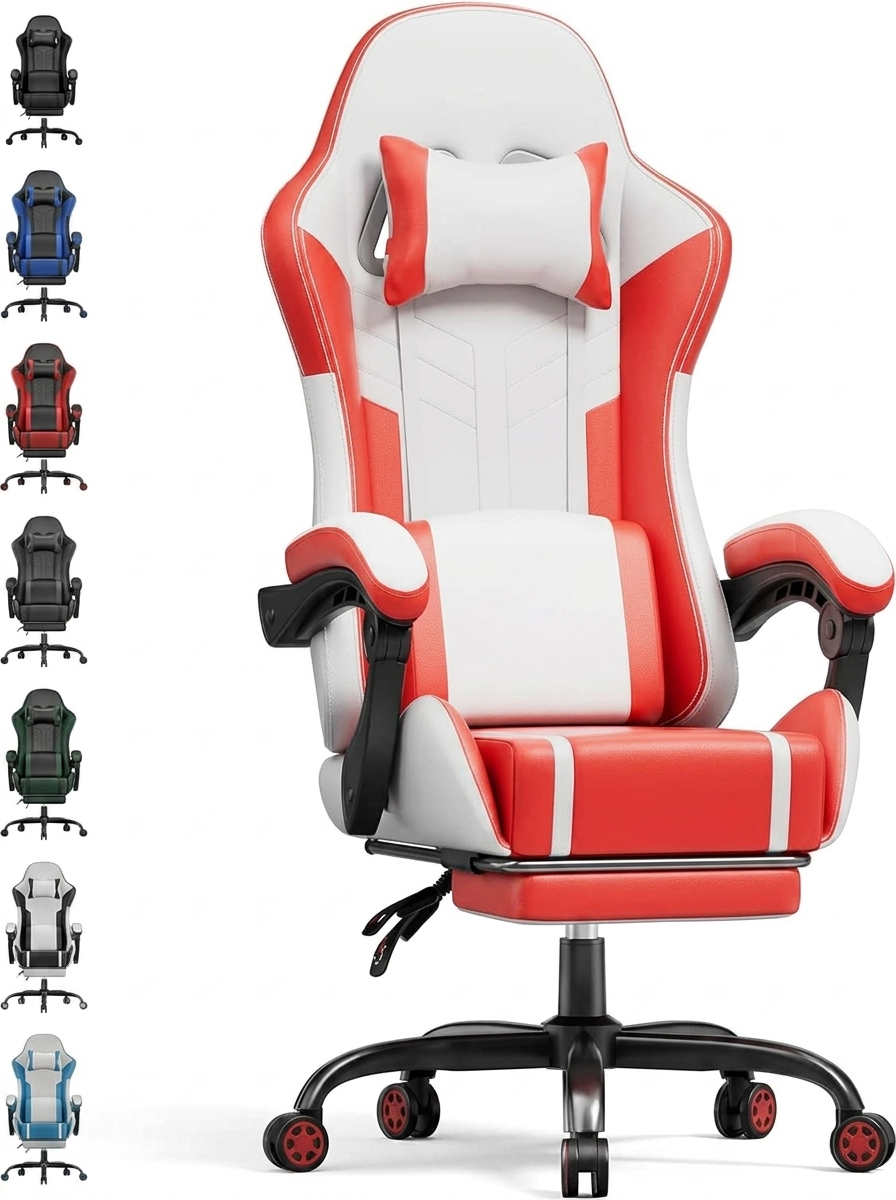 Silla Gaming con Masajeador, Silla Gamer con Cojín Lumbar Masajeador y Reposapiés, Sillón Gamer Ergonómica Altura Ajustable, Cadeira Gaming Negro y Verde