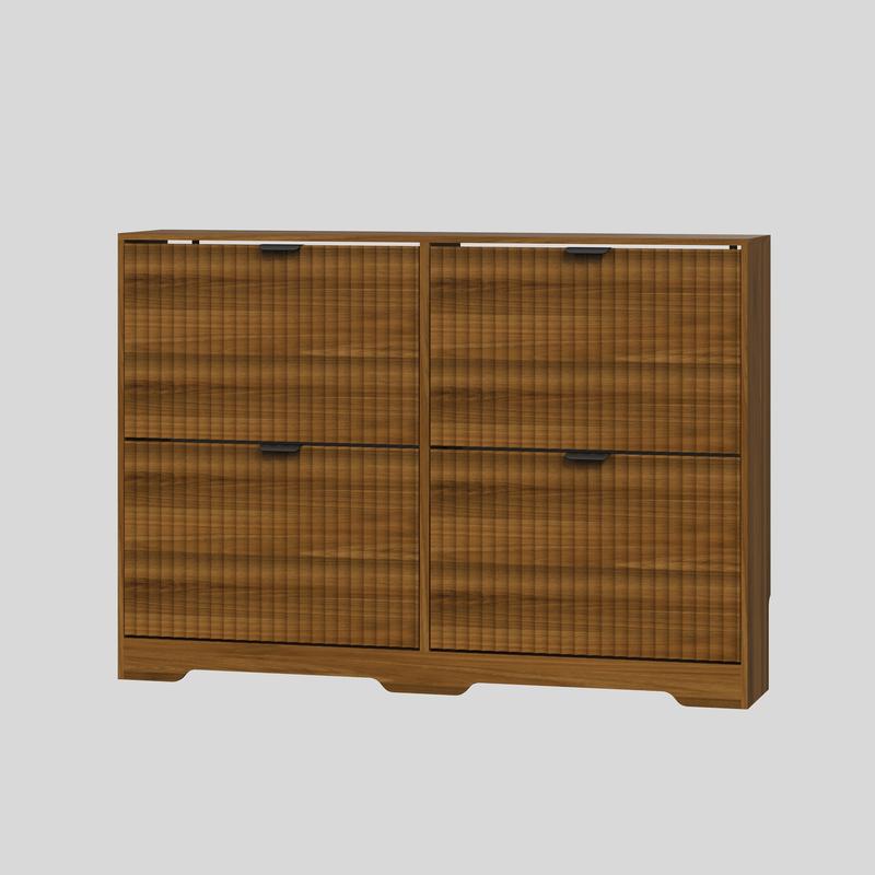 Zapatero para recibidor con 4 cajones abatibles, zapatero negro estriado con estantes ajustables, zapatero de madera oculto, independiente, estrecho y delgado, para pasillo, entrada, artículos esenciales para dormitorios, decoración del hogar