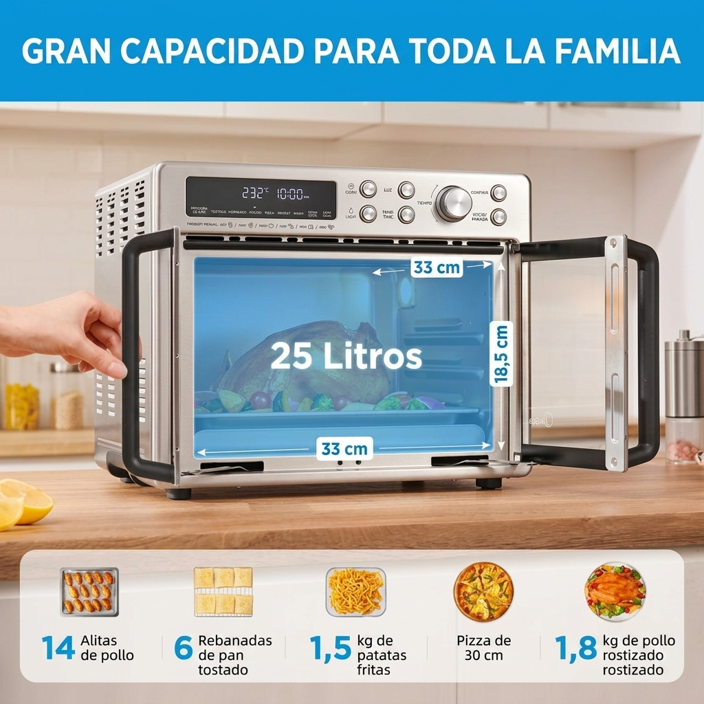 [Consejos de cocina 2026] Freidora de aire y horno combinados de doble puerta estilo francés, capacidad súper grande de 26,4 cuartos, freidora de aire y horno de encimera multifuncional 10 en 1, velocidad de cocción aumentada en un 25%, consumo de aceite 