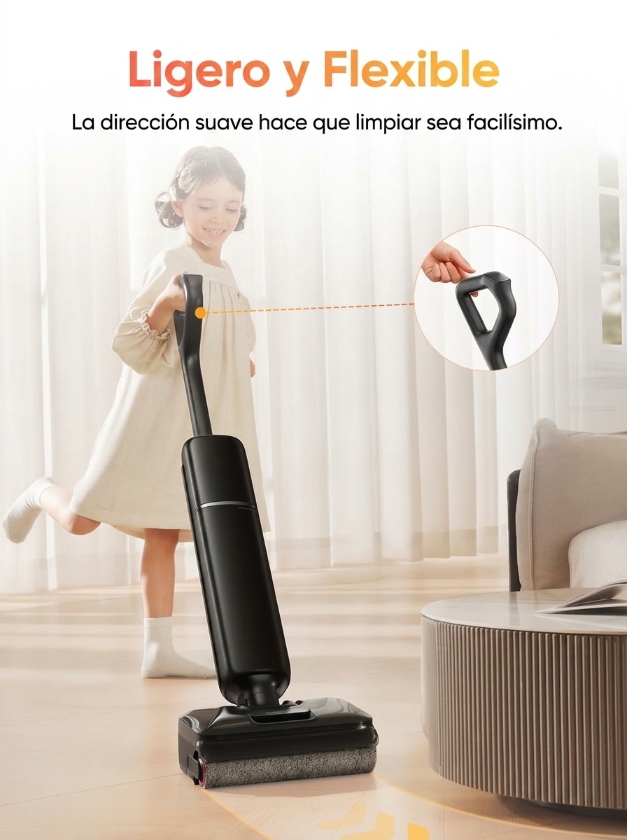 Envío gratuito - Fregadora de suelos multifuncional - Limpieza integral para residuos secos y húmedos, diseño antienredos (cero residuos de pelo, ideal para familias con mascotas), autolimpieza con un solo botón, limpieza plana de 180°, hasta 35 minutos d