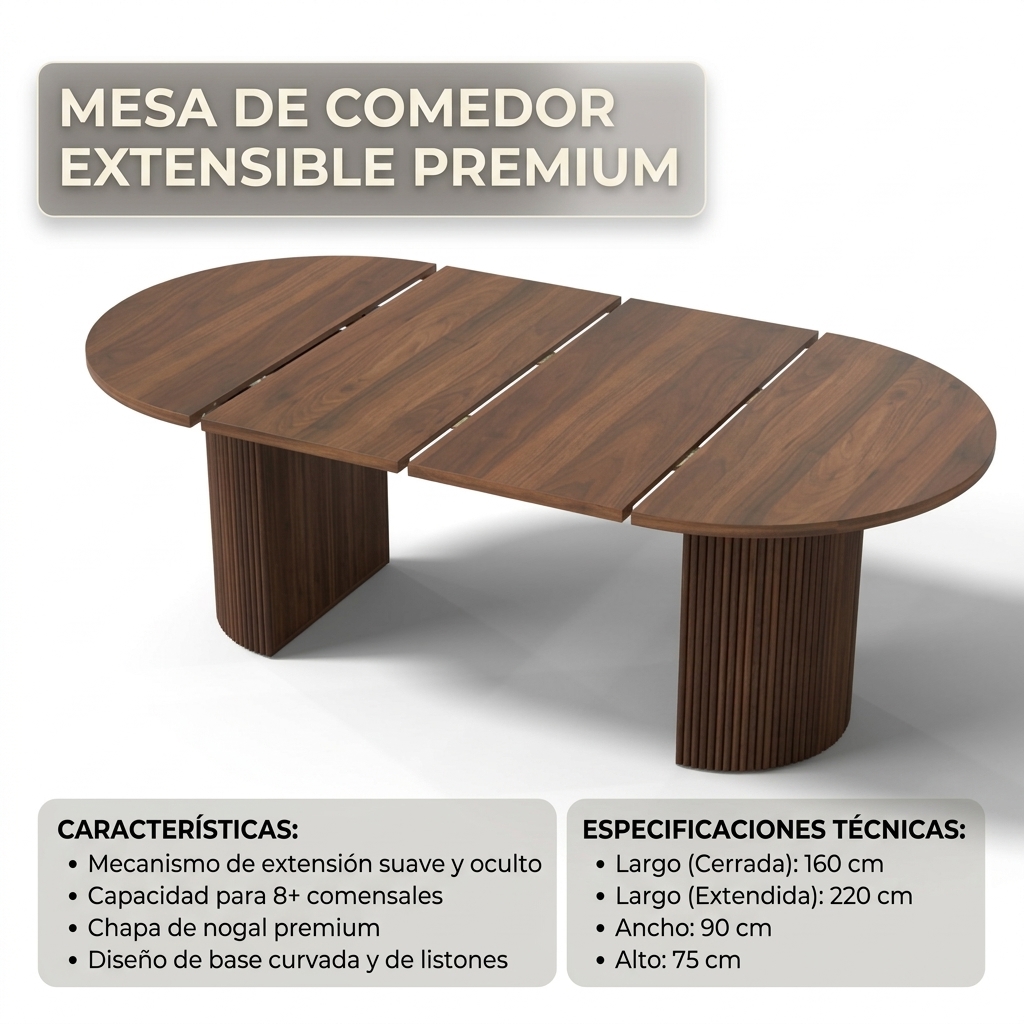 Mesa de Comedor de 180 cm para 6-8 Personas, Diseño Ovalado con Base de Listones de Madera, Mesa Moderna para Cocina, Salón o Comedor