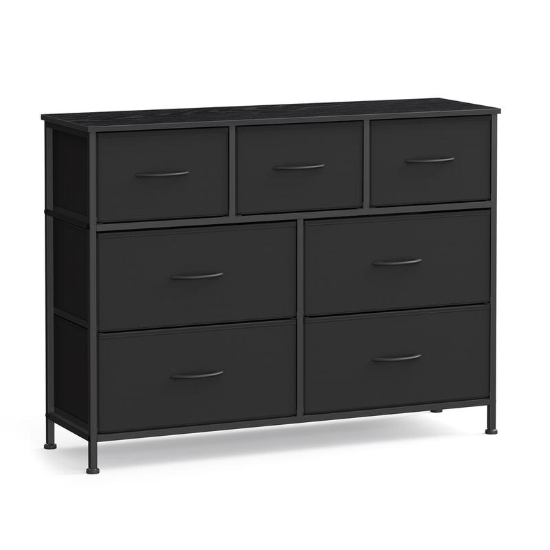 Cómoda de siete cajones, mueble de almacenamiento para dormitorio, fabricada en acero, tablero de fibra de densidad media y tela no tejida, adecuada para dormitorios, armarios, pasillos y salas de estar.