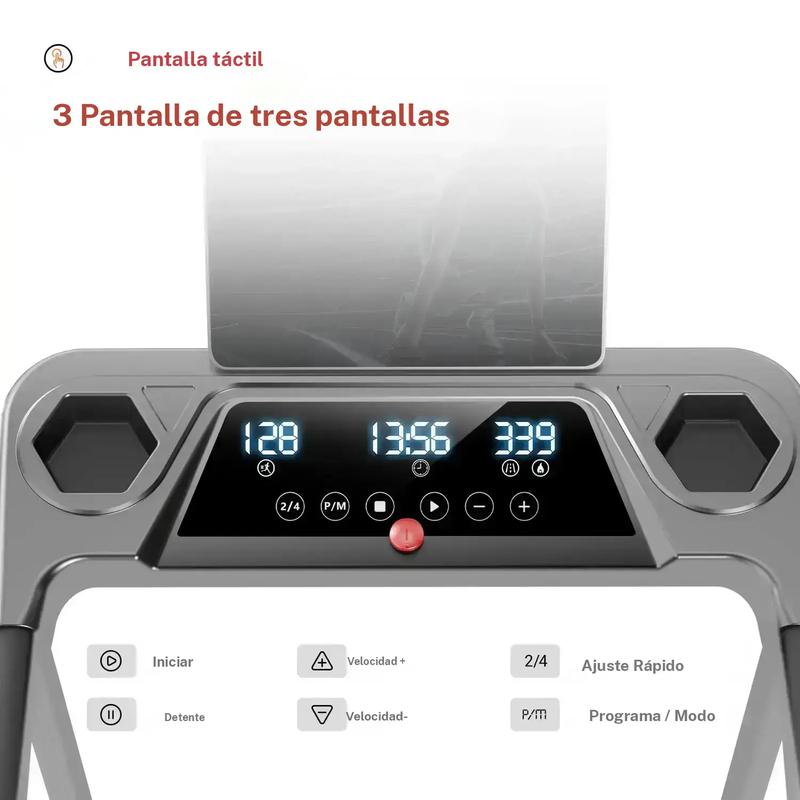 Cinta de correr inclinada con mango con para el hogar y la Oficina, cinta de correr con con almohadilla para caminar, capacidad de peso de 265 libras, cintas de correr plegables silenciosas de 2,5HP, tres pantallas LED