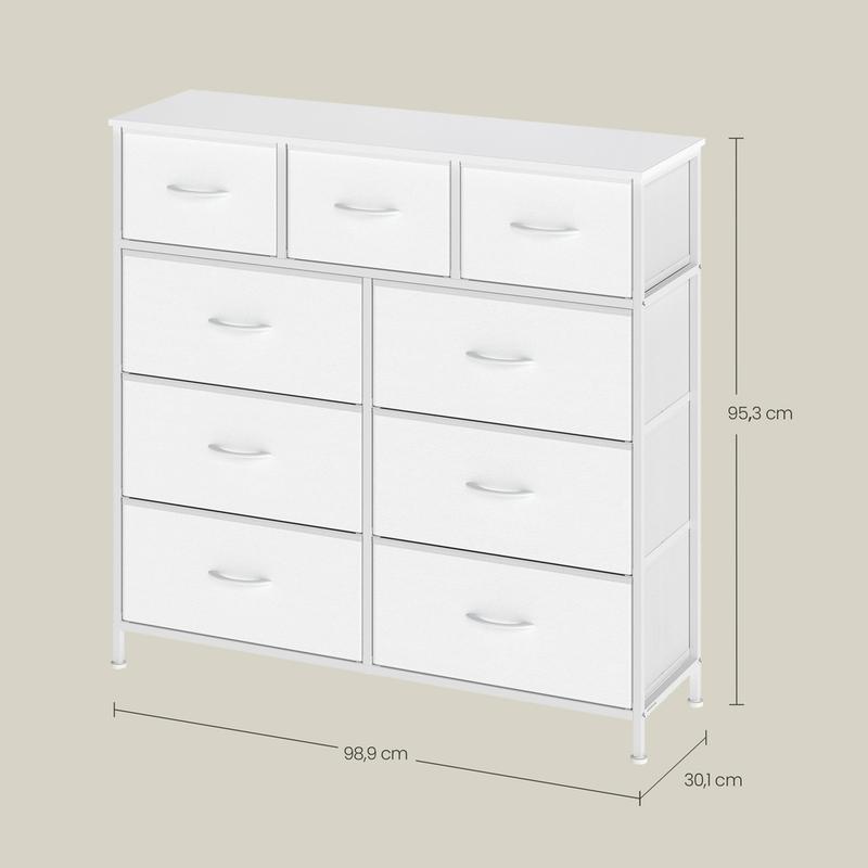 Cómoda de siete cajones, mueble de almacenamiento para dormitorio, fabricada en acero, tablero de fibra de densidad media y tela no tejida, adecuada para dormitorios, armarios, pasillos y salas de estar.