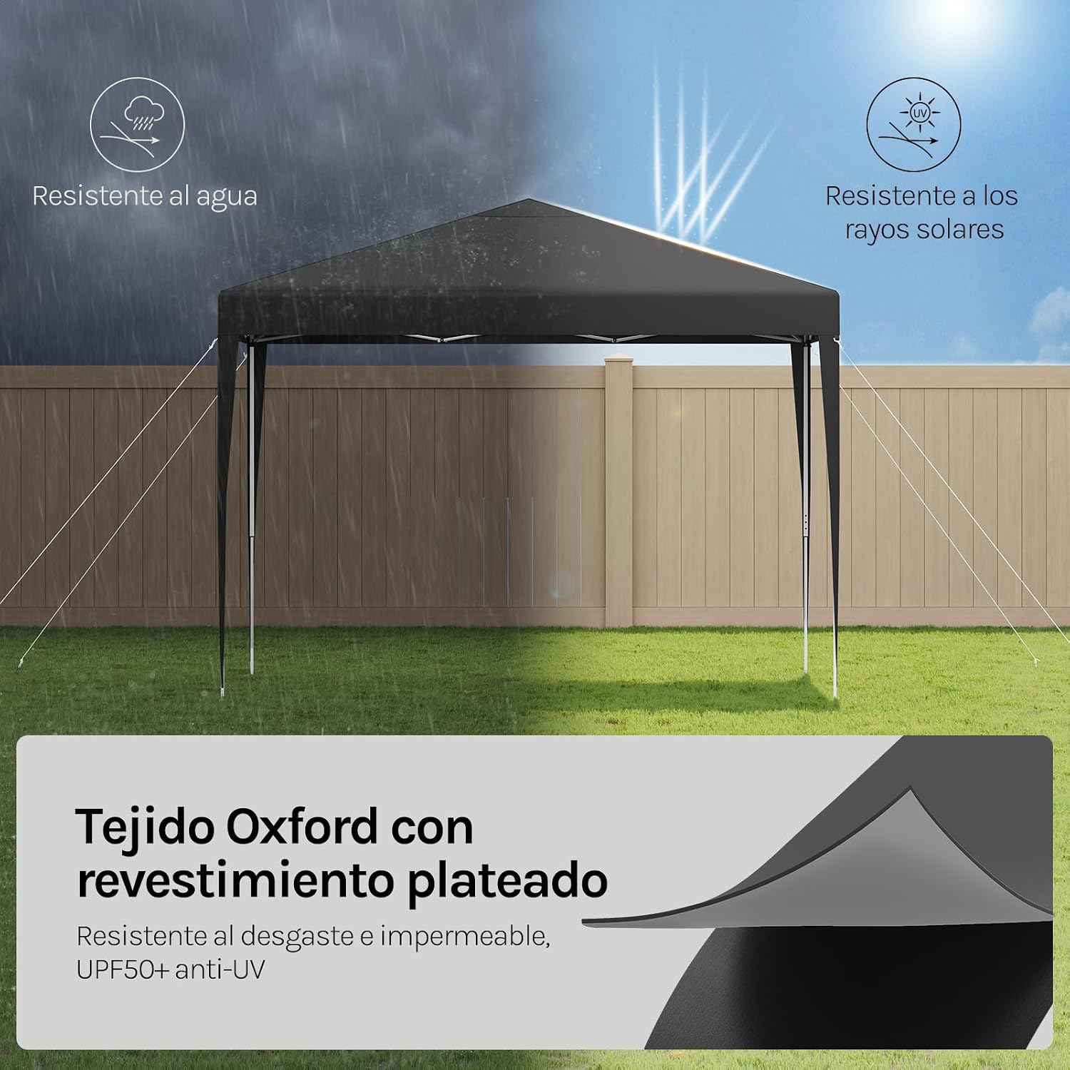 Carpa plegable instantánea de 3x3 m, impermeable, con protección UPF 50+, con 3 alturas ajustables, resistente al viento, portátil, ideal para camping, playa y picnic.