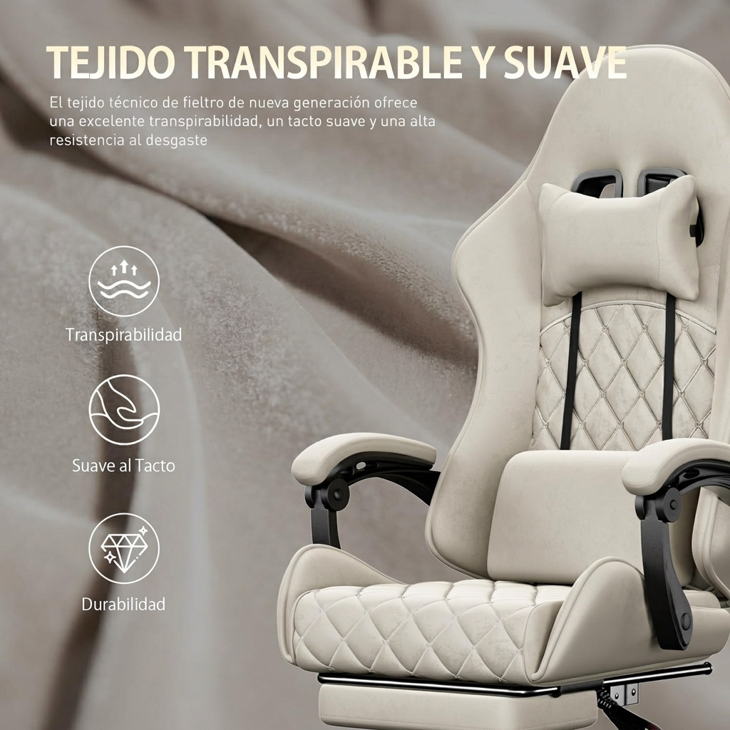 Silla gaming con función de masaje, imitación de ante transpirable, silla de oficina ergonómica con reposapiés, reposacabezas y cojín lumbar, silla para PC, amigable con la piel, duradera, espuma de alta densidad, certificada por SGS