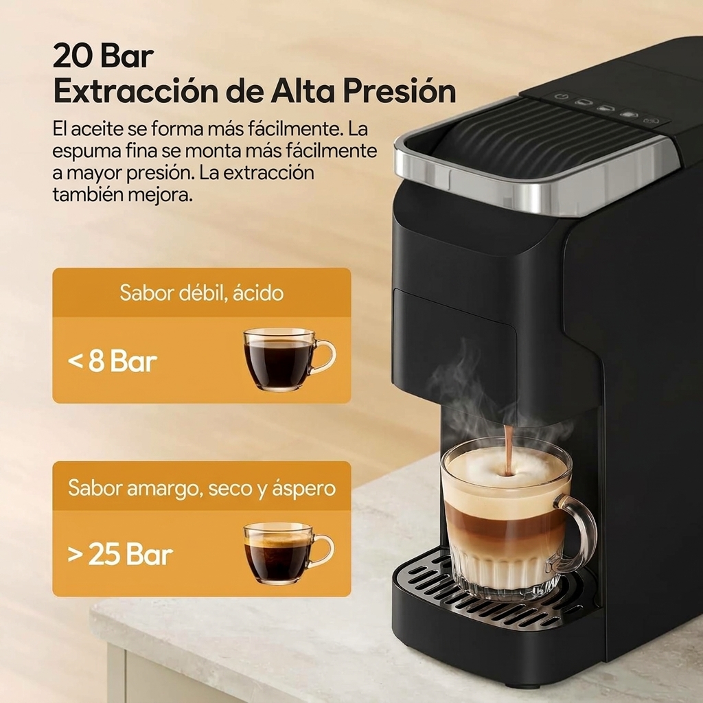 Cafetera Multicápsulas 3 en 1, Máquina de Café Compatible con Cápsula Nespresso, Dolce Gusto, ESE y Polvo, Depósito 920 mL, 20 bares de Presión, Autolimpieza y Precalentamiento, Negro Mate