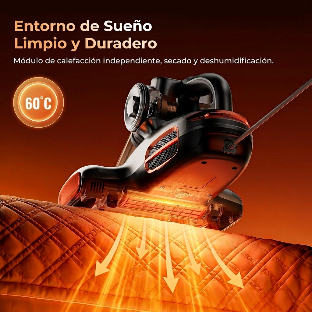  Aspiradora Antiacaros para Colchones con Luz UV y Vibración, 700W 15kpa Elimina 99.9%, Pantalla LED, 5s Colector de Polvo de Calentamiento Rápido,Diseño Silencioso 72dB sin Ruido