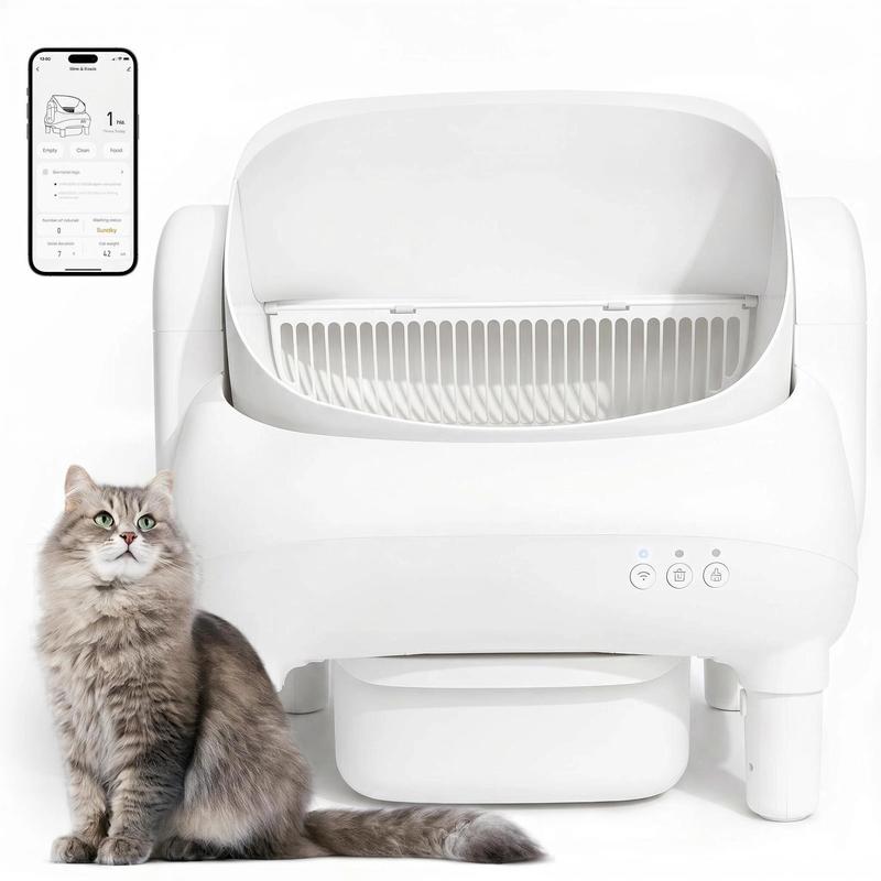 Arenero automático inteligente autolimpiable de tipo abierto (apto para hogares con varios gatos): doble tecnología de seguridad, funcionamiento silencioso, compatible únicamente con WiFi de 2,4 GHz, control mediante aplicación, diseño que bloquea los olo