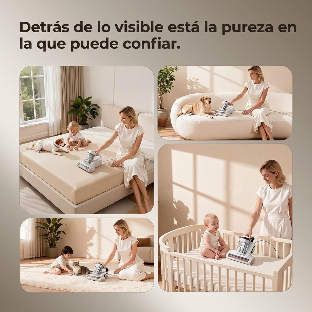 Aspiradora de ácaros con sensor de ácaros y pantalla LED inteligente, aspiradora de polvo de ácaros de 500 W con luz UV y ultrasonido, para alérgicos, elimina el 99,9 % de los alérgenos de colchones, camas y sofás