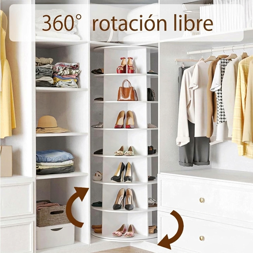 Zapatero giratorio de 360°, armario giratorio para zapatos de 7 niveles, 28 compartimentos, 147,4 × 59 cm, estante para zapatos que ahorra espacio, puede almacenar zapatos, bolsos y accesorios, blanco, adecuado para pasillos, dormitorios y armarios.