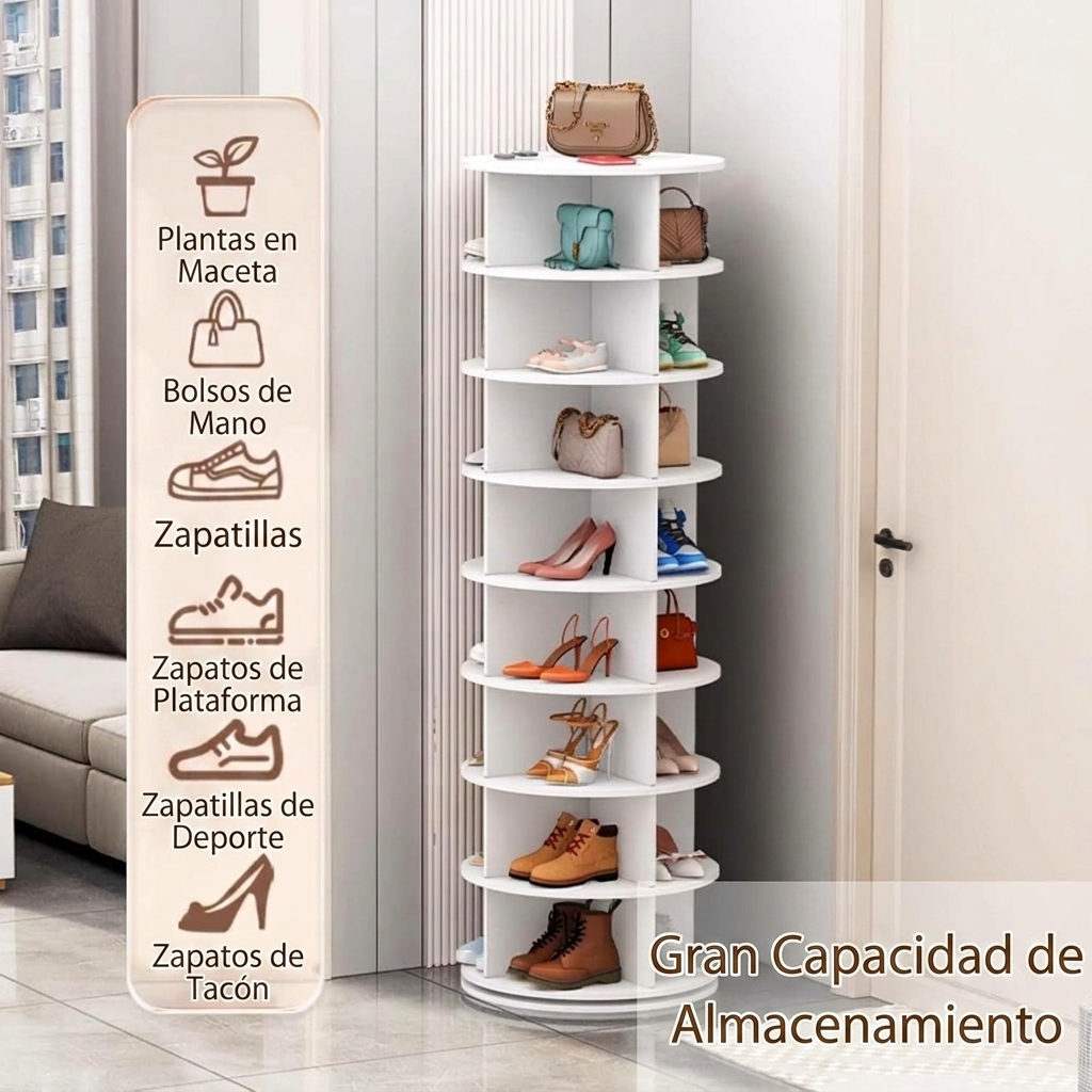 Zapatero giratorio de 360°, armario giratorio para zapatos de 7 niveles, 28 compartimentos, 147,4 × 59 cm, estante para zapatos que ahorra espacio, puede almacenar zapatos, bolsos y accesorios, blanco, adecuado para pasillos, dormitorios y armarios.