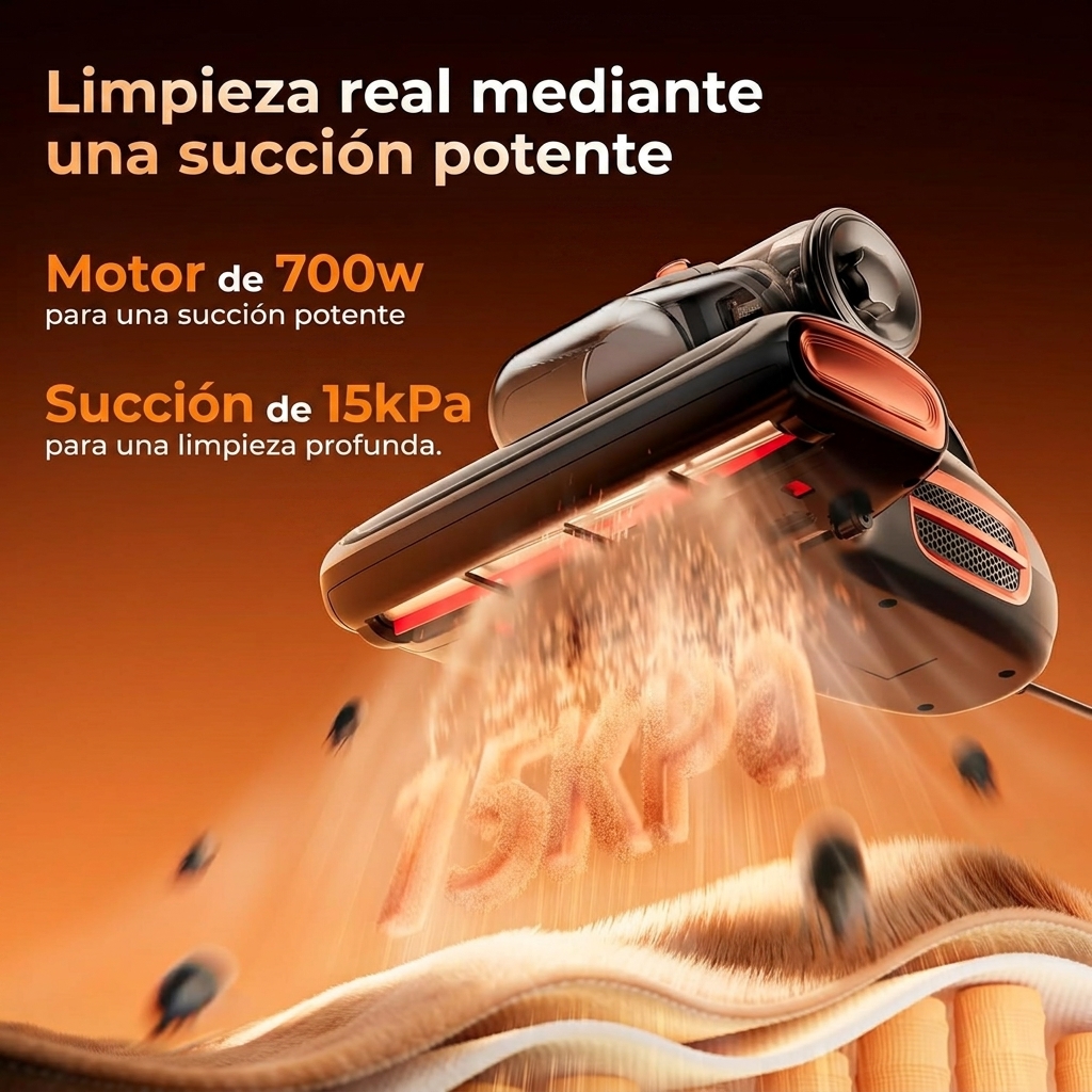  Aspiradora Antiacaros para Colchones con Luz UV y Vibración, 700W 15kpa Elimina 99.9%, Pantalla LED, 5s Colector de Polvo de Calentamiento Rápido,Diseño Silencioso 72dB sin Ruido