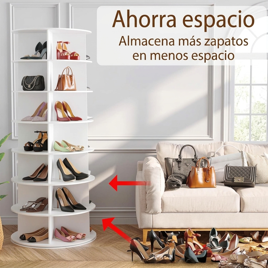 Zapatero giratorio de 360°, armario giratorio para zapatos de 7 niveles, 28 compartimentos, 147,4 × 59 cm, estante para zapatos que ahorra espacio, puede almacenar zapatos, bolsos y accesorios, blanco, adecuado para pasillos, dormitorios y armarios.