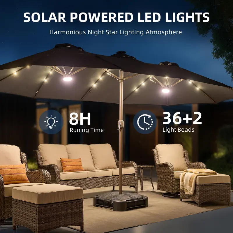 Sombrilla de patio de 15 pies con base: impermeable y ajustable-Envío gratis