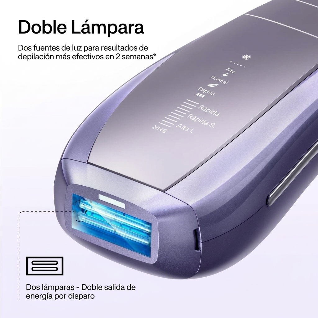 Depiladora IPL para Mujer y Hombre, Luz Pulsada para Depilación en Casa, Enfriamiento por Hielo, Sensor de Piel, 2 Luces, Modo SHR y Cuidado de la Piel