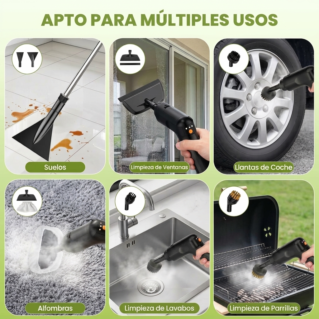 Limpiador a vapor para el hogar y el automóvil, 1500 W de potencia, 3 velocidades ajustables, gran capacidad de 1,4 L, calentamiento rápido, limpiador a vapor portátil, incluye 15 accesorios, se puede utilizar para limpiar automóviles, pisos, baños, venta