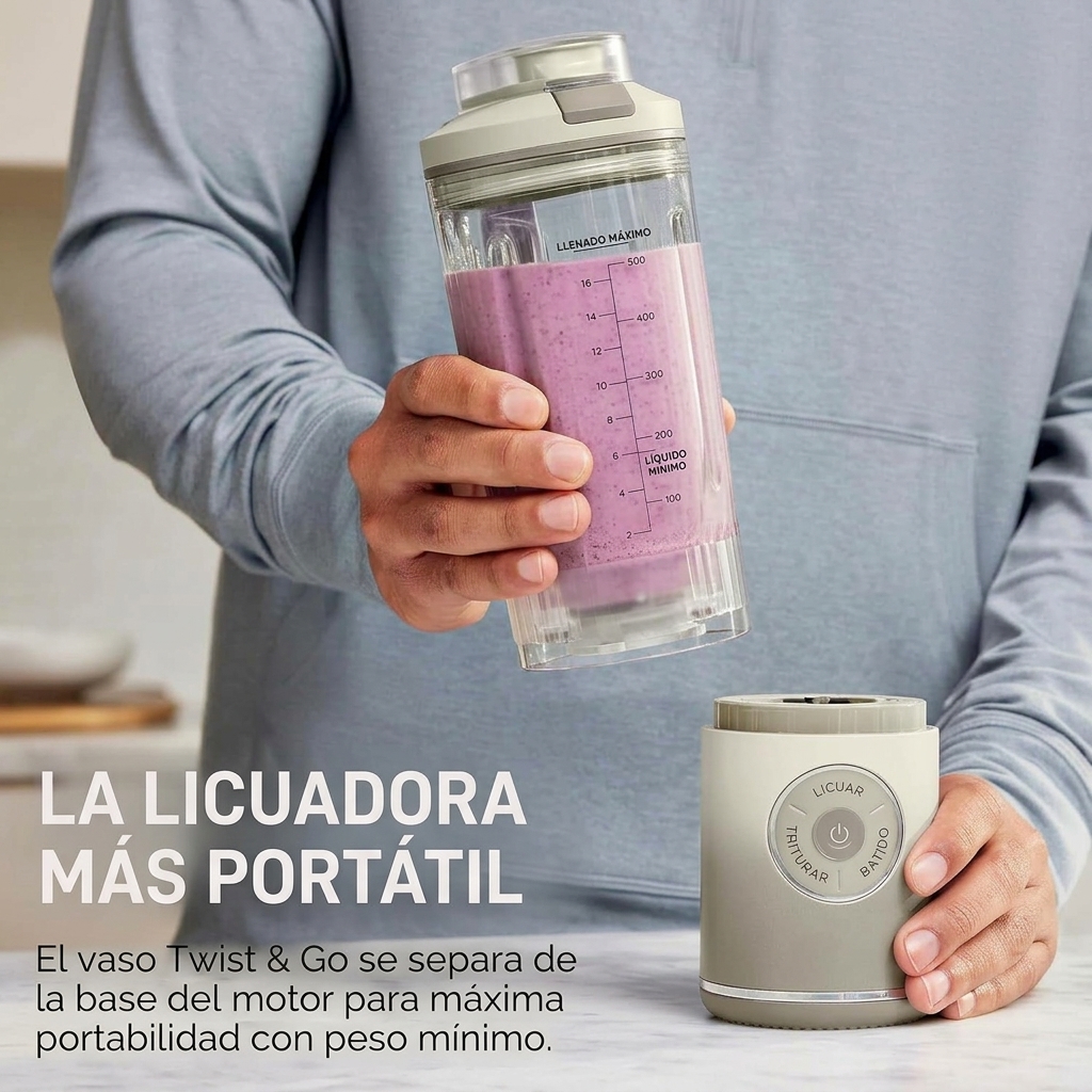 Batidora Portátil Inalámbrica para Batidos, 650 ml, para Smoothies, Bebidas Frías y Hielo, Tapa Antifugas, Sin BPA y Apta para Lavavajillas