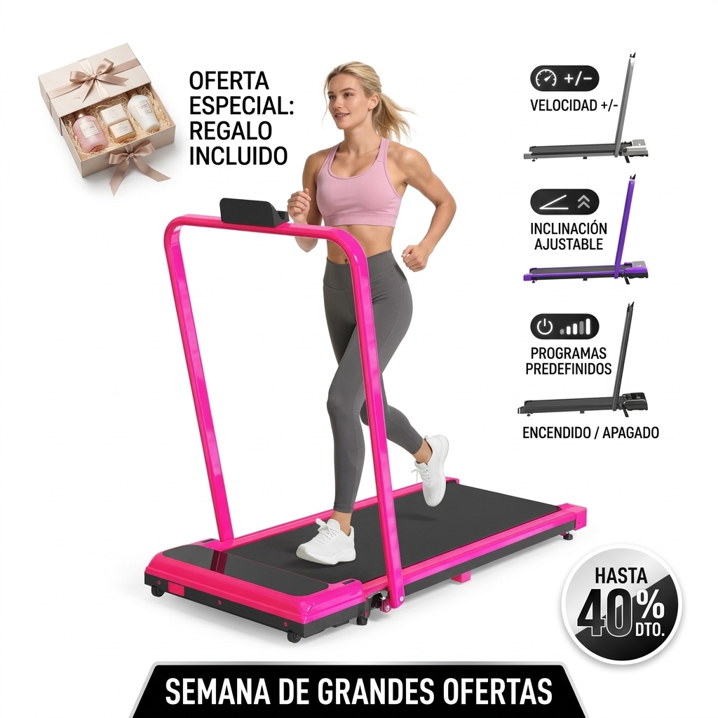 Cinta de correr plegable con inclinación ajustable y pasamanos, plataforma para caminar con motor silencioso, capacidad de carga de 150 kg (330 libras), control remoto y ruedas para fácil movilidad, sistema de doble amortiguación; equipo de gimnasio y ent