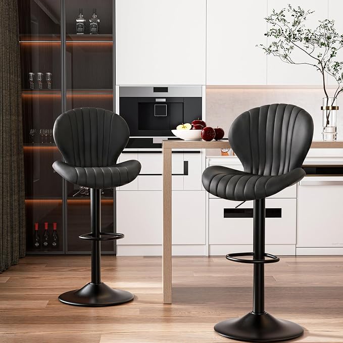 Set de 2 taburetes de bar modernos giratorios, con respaldo alto, montaje fácil en 3–5 minutos para barra, cocina y comedor, color beige