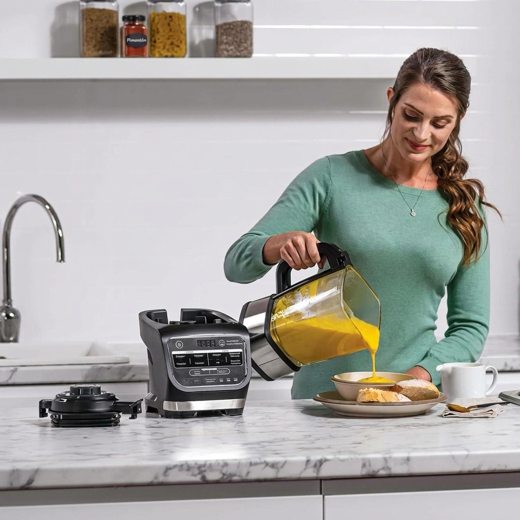 Batidora de Vaso de Cristal y Sopera Eléctrica 1000W, Batidora Caliente y Fría para Sopas, Cremas, Smoothies y Bebidas, Jarra de Cristal para Cocina, Ideal para Comidas Caseras