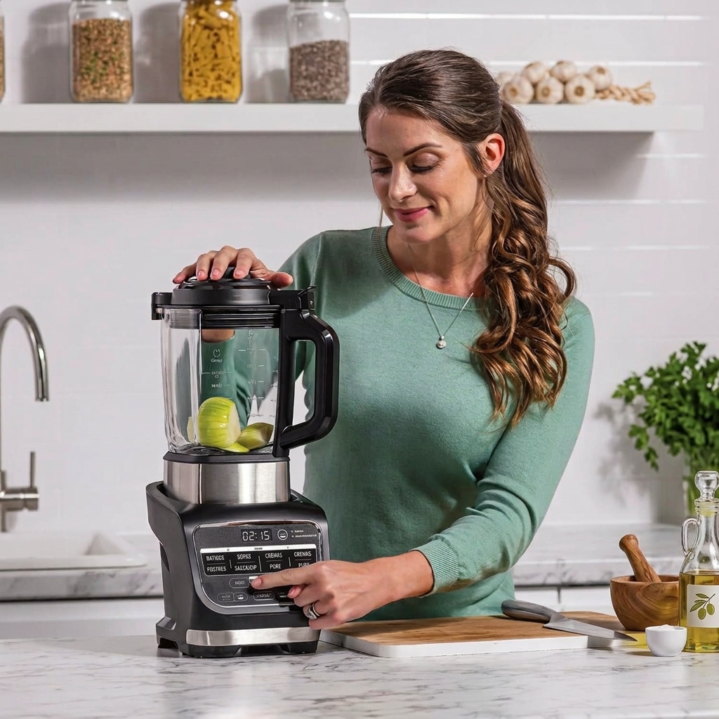 Batidora de Vaso de Cristal y Sopera Eléctrica 1000W, Batidora Caliente y Fría para Sopas, Cremas, Smoothies y Bebidas, Jarra de Cristal para Cocina, Ideal para Comidas Caseras