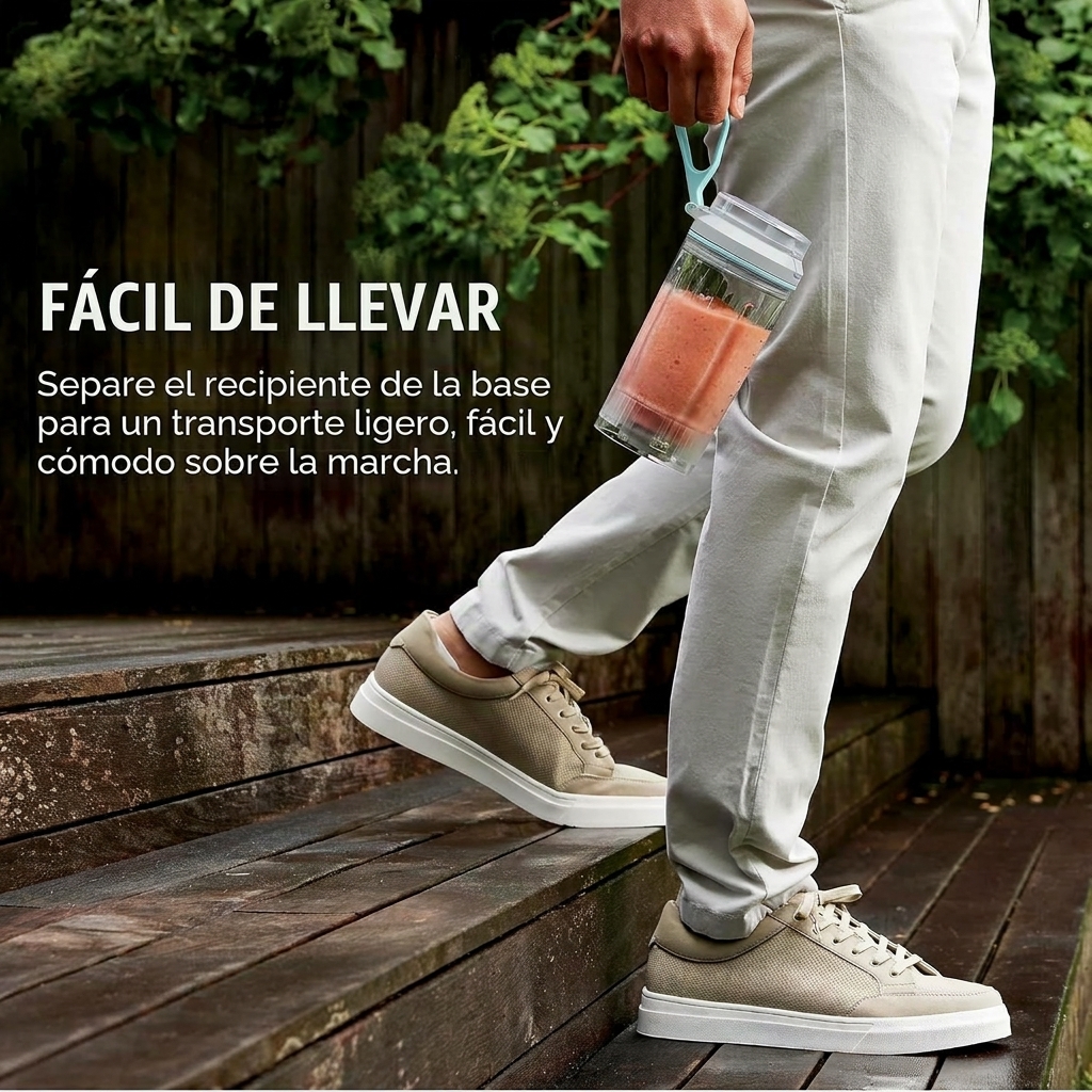 Batidora Portátil Inalámbrica para Batidos, 650 ml, para Smoothies, Bebidas Frías y Hielo, Tapa Antifugas, Sin BPA y Apta para Lavavajillas