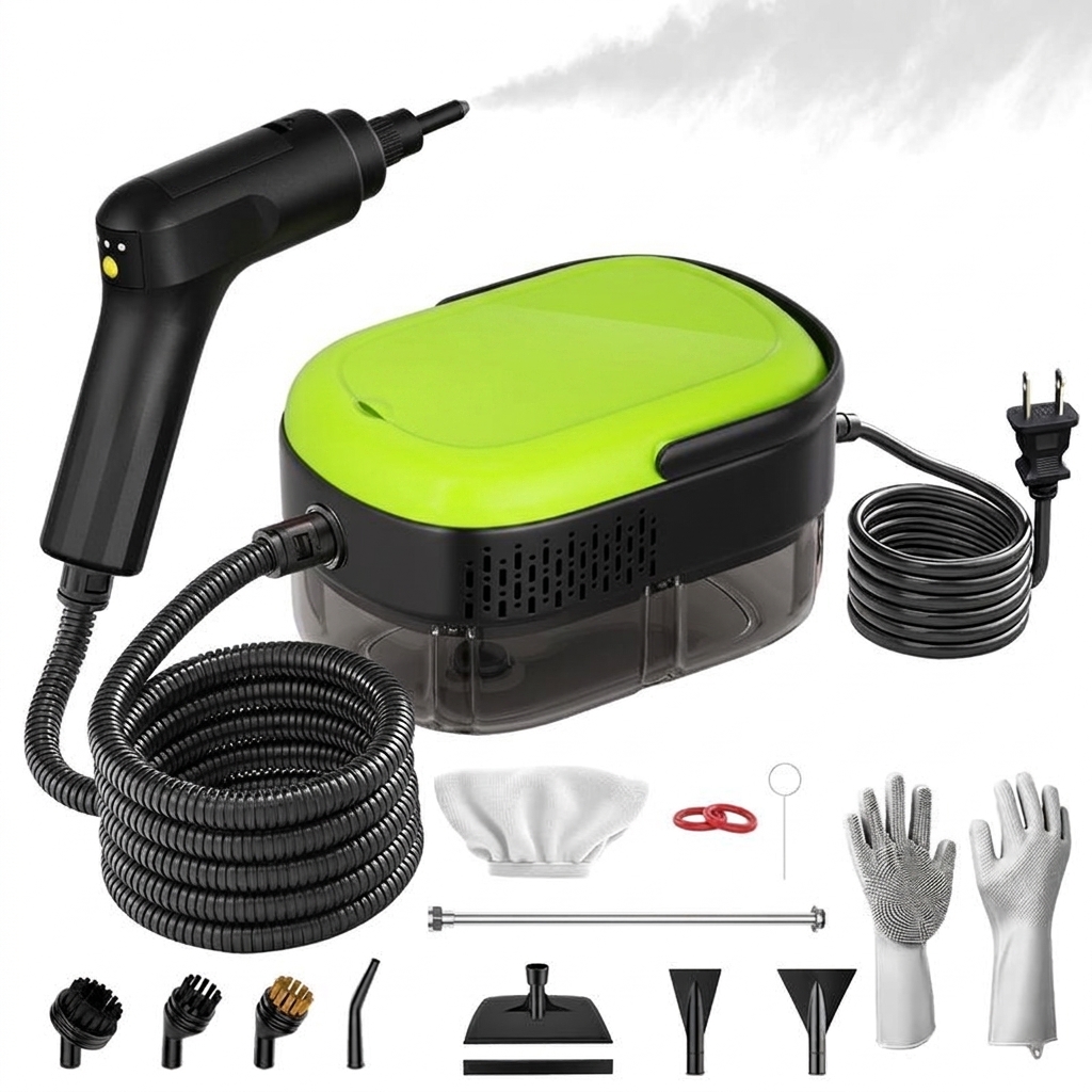 Limpiador a vapor para el hogar y el automóvil, 1500 W de potencia, 3 velocidades ajustables, gran capacidad de 1,4 L, calentamiento rápido, limpiador a vapor portátil, incluye 15 accesorios, se puede utilizar para limpiar automóviles, pisos, baños, venta