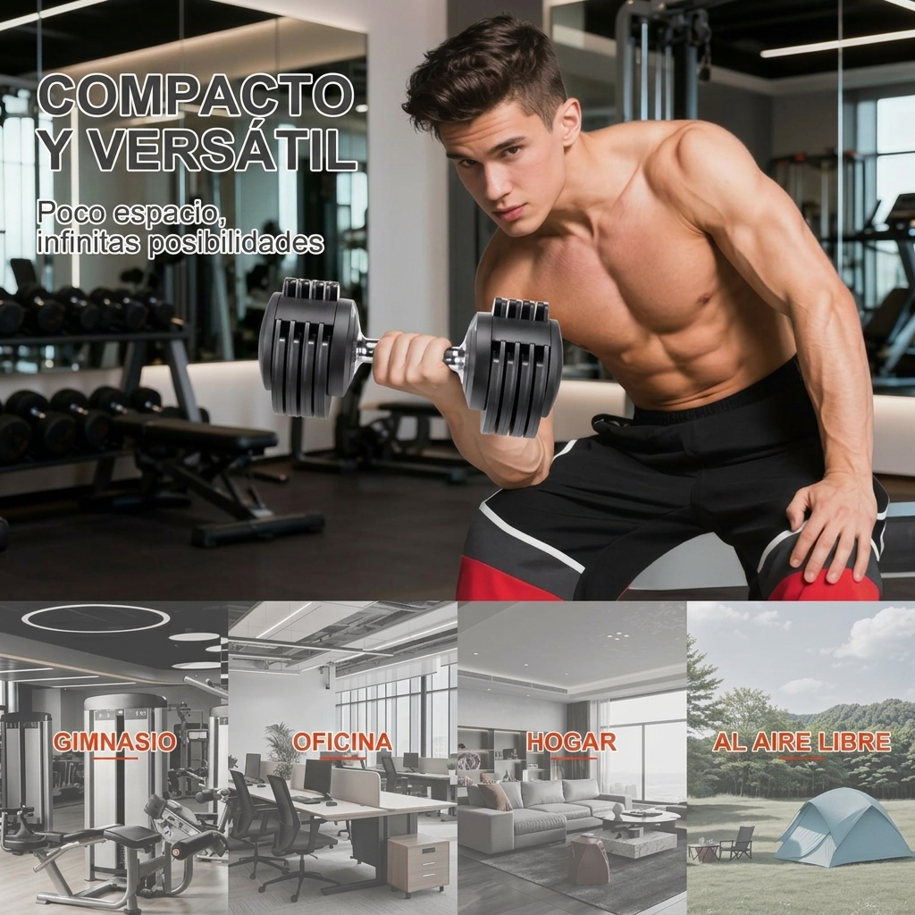  Mancuernas ajustables 5 en 1 con ajuste rápido de una mano y cierre rápido, pesos libres con mango antideslizante, revestimiento premium de TPU para gimnasio en casa y entrenamiento completo