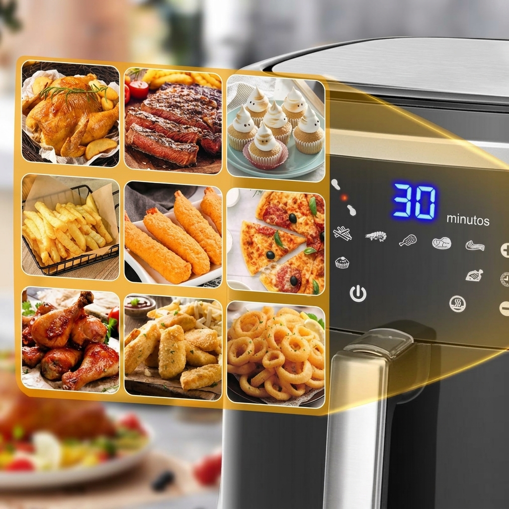 Freidora de Aire sin Aceite XXL 7L,1900W, Inteligente. Conexión Wifi.Pantalla LED táctil, 7 funciones preestablecidas Libre de BPA  REGALO: 1,7L Hervidor Eléctrico