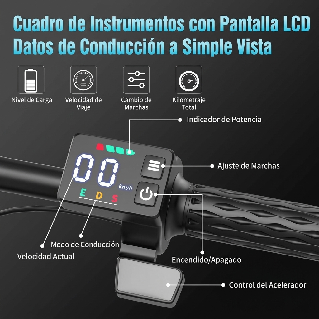 Bicicleta eléctrica plegable | Potencia máxima 1200 W | Neumáticos de 35,5 cm | Autonomía 35-64 km | Freno de disco trasero | Plegable | Dos plazas