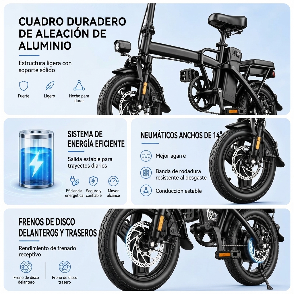 Bicicleta eléctrica plegable para adultos: bicicleta eléctrica compacta para desplazamientos urbanos con una potencia máxima de 1000 W y una autonomía de 35 a 50 km, 3 modos de conducción para facilitar los desplazamientos diarios y la circulación por las