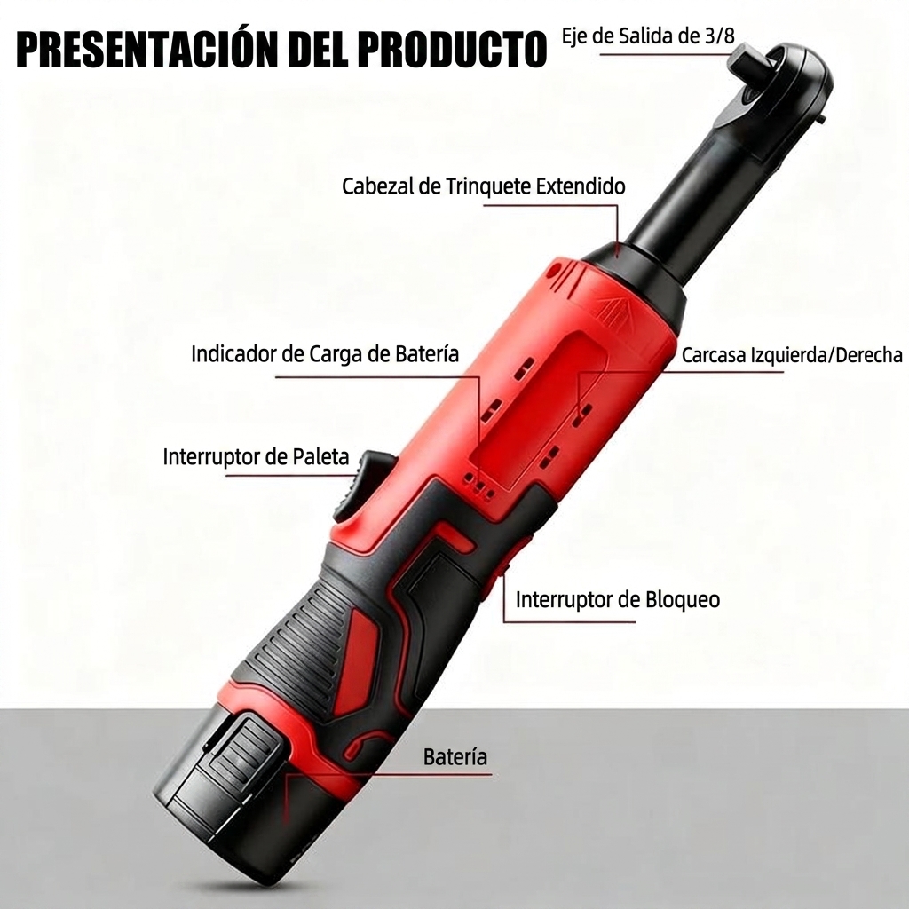 Llave de Carraca Eléctrica Inalámbrica 45 Nm, 3/8", para Coches, Motos y DIY