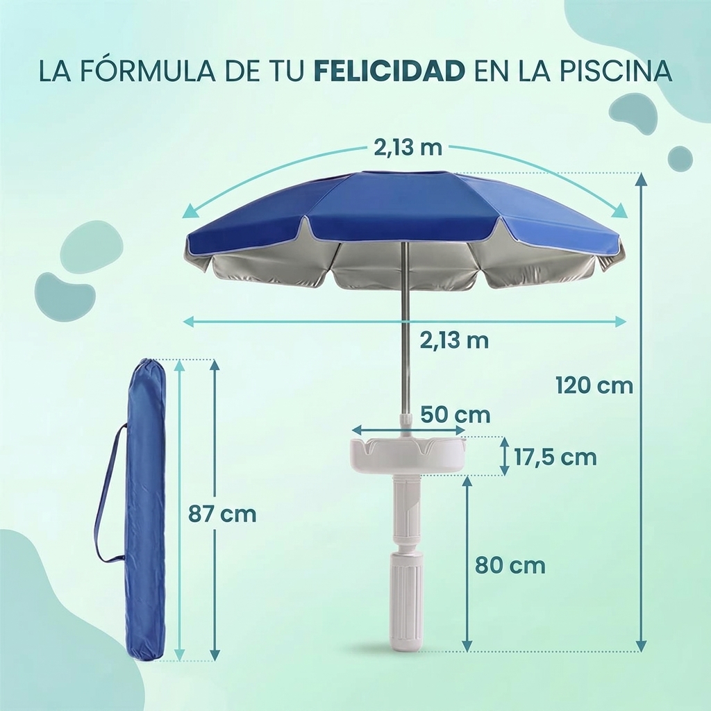 Sombrilla flotante para piscina con barra y base, sombrilla portátil para mesa de bar de piscina con portavasos y soporte para teléfono, sombra flotante para la piscina, incluye bolsa de transporte fácil, para el interior de la piscina, área de baño, casa