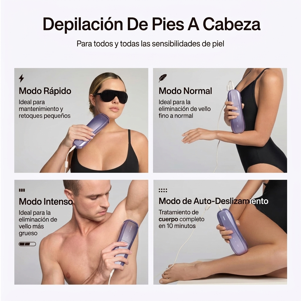 Depiladora IPL para Mujer y Hombre, Luz Pulsada para Depilación en Casa, Enfriamiento por Hielo, Sensor de Piel, 2 Luces, Modo SHR y Cuidado de la Piel